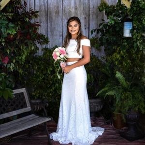 Two piece white prom dress